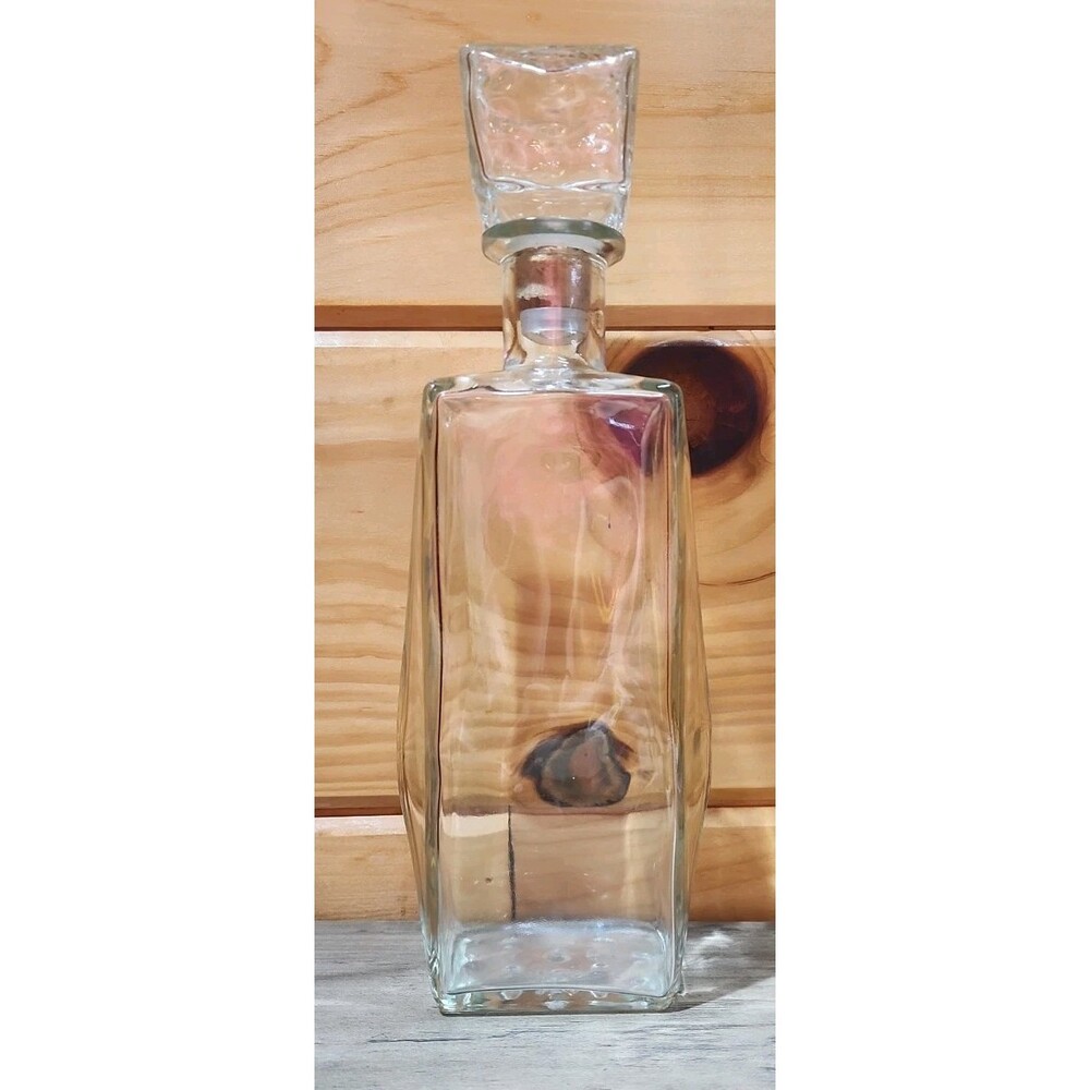 Vintage Whisky Decanter Bottle Clear Glass Corked Stopper 11"